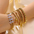 G2154 New Product 18K Gold Plated Stainless Steel Metal Stacked Wholesale Bracelets Jewelry Stackable Gold Ball Beaded Bracelets