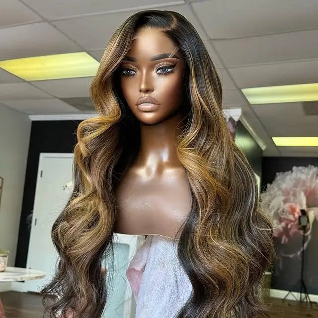 Ombre Blonde Highlights Color 13x4 Deep Loose Wave Lace Frontal Brazilian Raw Human Hair Wigs 200% Density 360 Wig for Women
