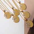 Aimgal 18K Gold-Plated Stainless Steel Oval Zircon Pendant Necklace: Mirror Polished Geometric Pattern DIY Carving Accessory