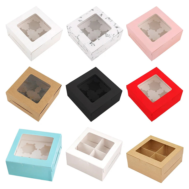 4-Hole Cupcake Paper Boxes With Window Party Favor Bakery Cake Gift Packaging Paper Boxes for Cupcakes Muffins Cookies Pastries MegaBDM