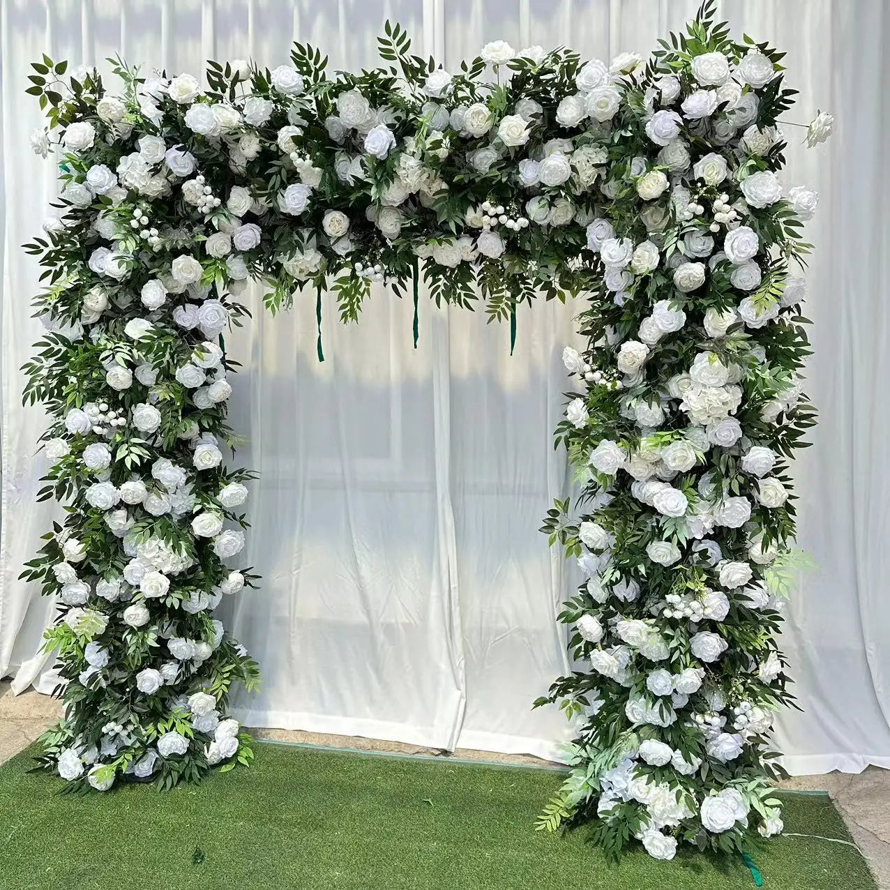 GJ-FR016 Wholesale Artificial 2.4 Meter square White Flower Arch Backdrop Wedding Arch Flowers Arrangement for Wedding Decor