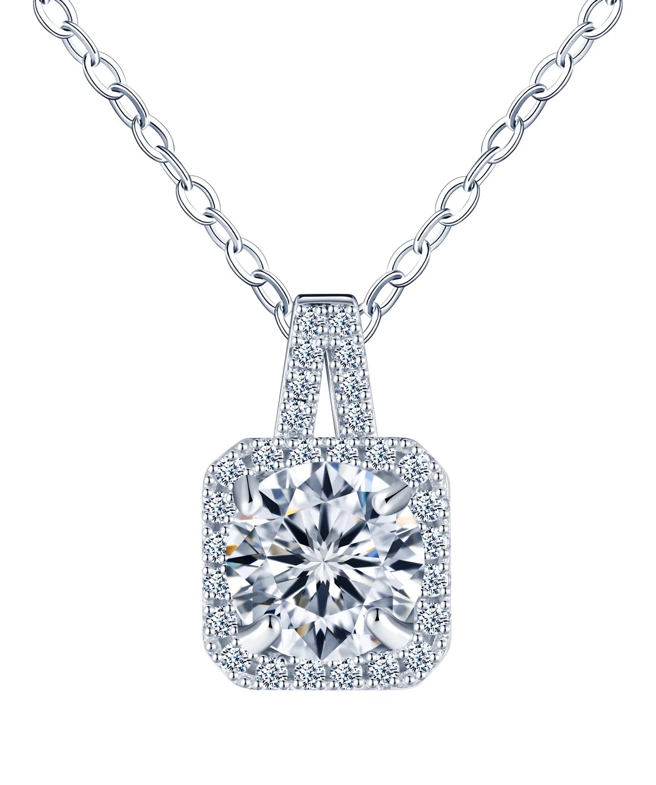 Fine Jewelry Brilliant Round Halo Diamond Moissanite Pendant Necklaces Real 925 Silver Chain for Women Wedding