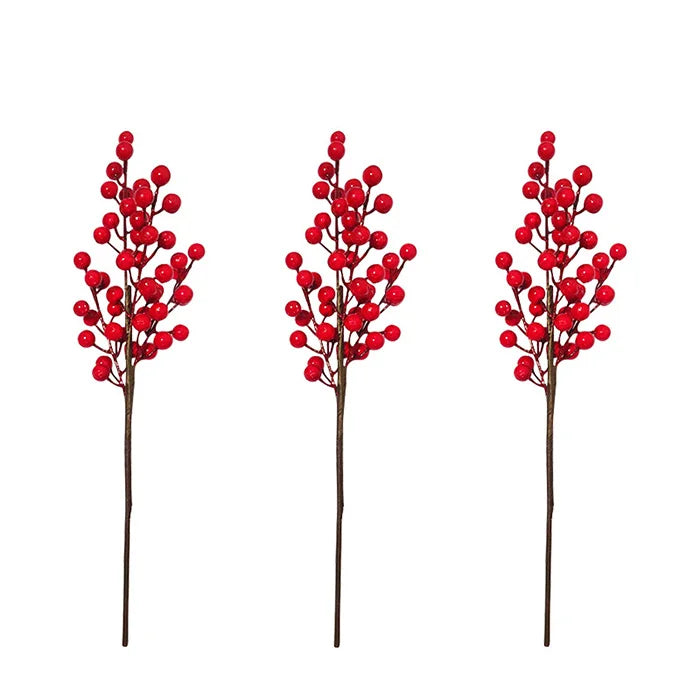 Hot Sale Artificial Red Berry Twig Stems 16 Inch Artificial Burgundy Holly Berry Picks for Christmas Tree Decorations Home Decor