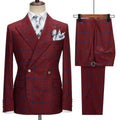 New Business Leisure Plaid Men's Slim Suit Double-breasted Fashion Retro Men's Suit Set 2 Pieces Blazer Pants