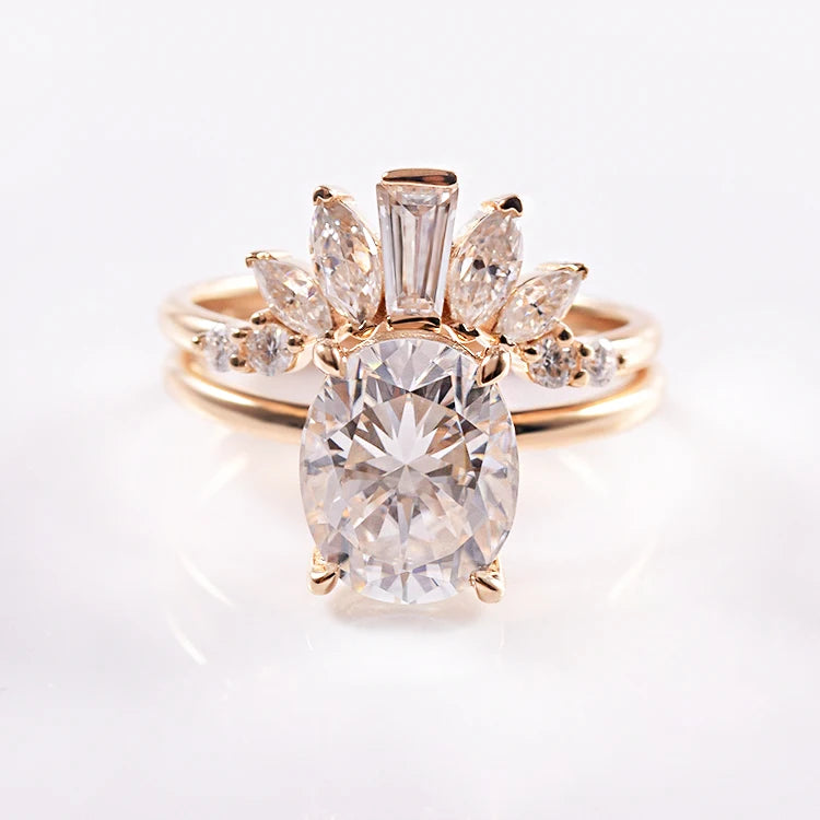 Fine Jewelry Stacking Rings Set 18K Gold Loose Moissanite Diamond VVS Engagement Band Wedding Rings for Women