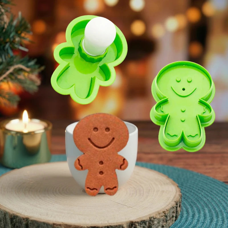 Plastic Christmas Gingerbread Biscuit Cookie Cutter Stamp and Cookie Fondant Embosser StamperPlay Clay Embosser