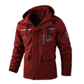 EU Size Casual Men's Outdoor Windbreaker Jacket with Detachable Zipper Hood Printed Tactical Pockets Pure Color Stand Collar
