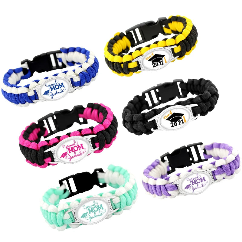 Custom Made Graduation Gift Proud Mom Graduate Senior Class of 2020 2021 2022 Charm Paracord Survival Bracelets for Women Girl