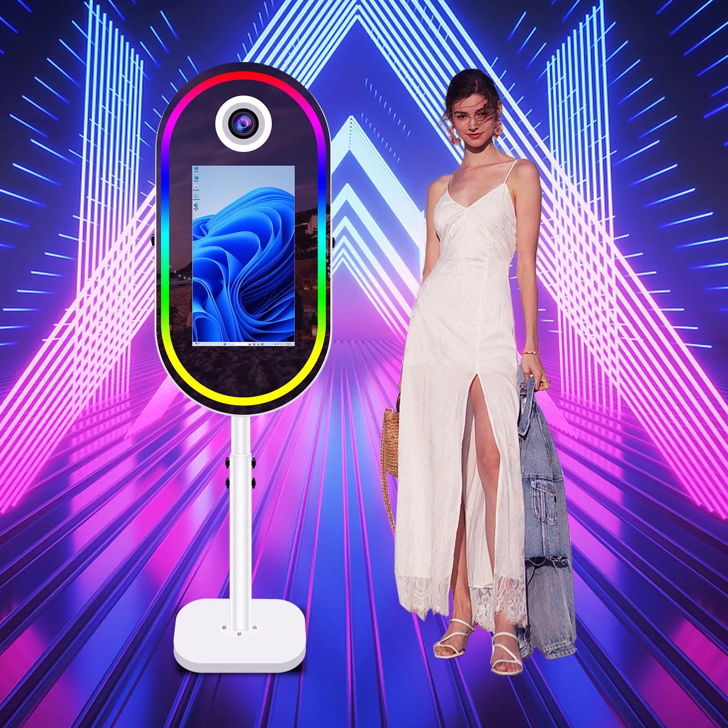 Advanced Digital Mirror Photo Booth Machine Compatible With Camera Printer Oval Magic Mirror Photobooth for Party