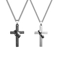 Hip Hop No Fade 24 Inches Long Stainless Steel Sweater Chain Fashion Christian Jesus Bible Cross Ring Pendant Necklace for Men