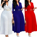 PASUXI Women's Pleated Ruffled Empire Waist Dress Knee-Length Solid Color Polyester Knitted Plus Size Spring Dresses MegaBDM