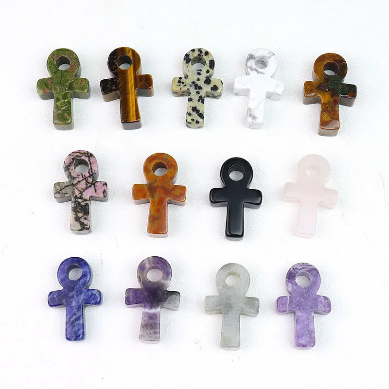 Wholesale Carved Ankh Charms Crux Ansata Healing Stone Gemstones Pendant Amethyst for Jewelry Making Approx. 30x19mm