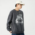 Men's Casual Heavy Cotton Sweatshirt With Round Neck Long Sleeves New Style Hoodless Pullover Black Fashion Label Printed Hoodie