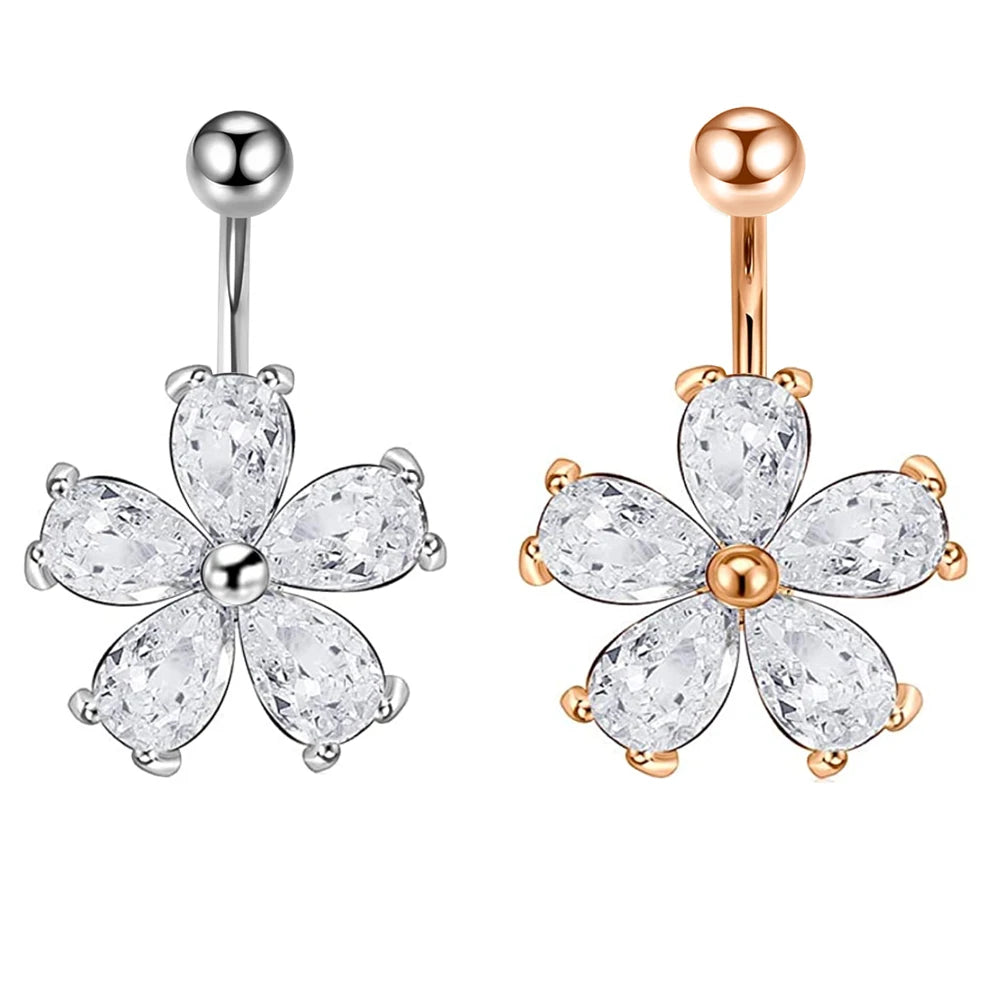 Belly Button Rings Surgical Steel 14G CZ Navel Ring Barbell for Women Girls Body Piercing Barbells Jewelry