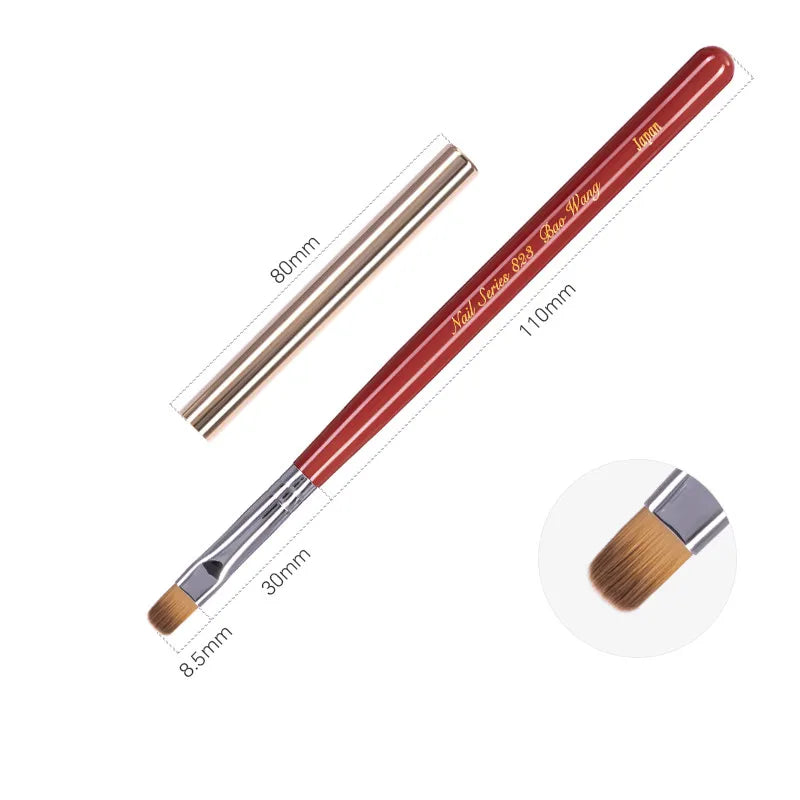 Baowang BW22-06 Professional High Quality Flat Oval Nail Art Brush Set Red Makeup Series Resin Handle Nylon PA UV Gel Brush