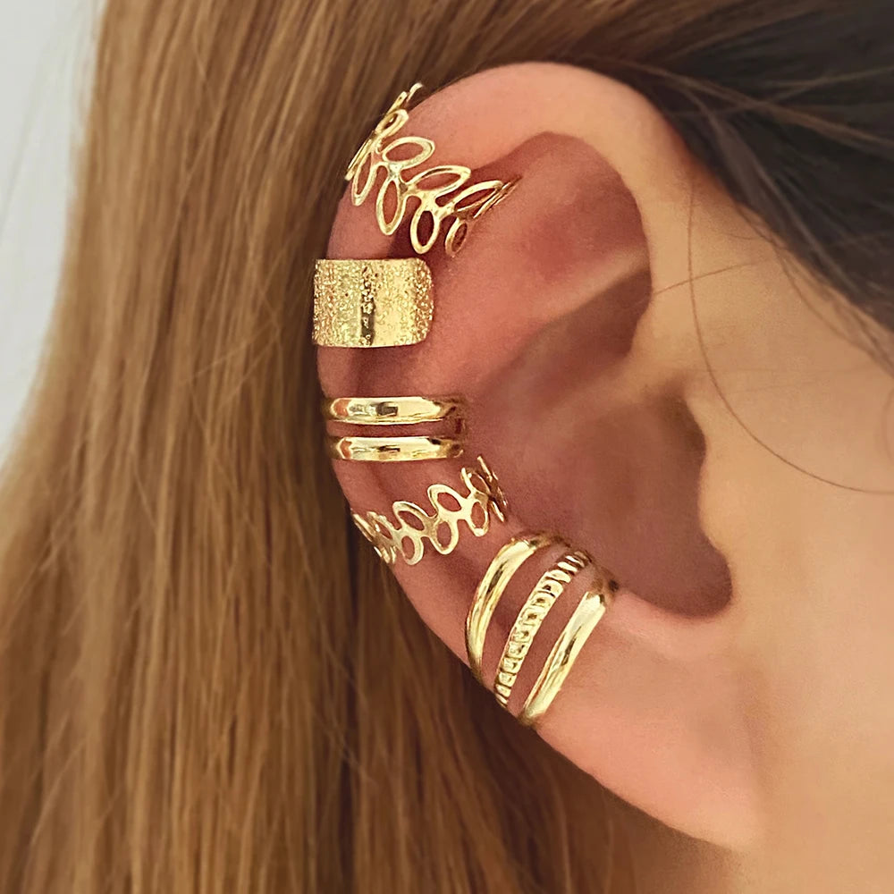 VKME Wholesale Minimalist Gold Plated Aretes De Plata Piercing Cubic Zircon Huggie Clip Cuff Earrings Set for Women Jewelry