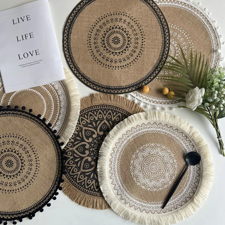 Luxury Home Decoration 38cm 15inch Large Cotton Linen Boho Macrame Jute Placemat for Party Banquet Wedding