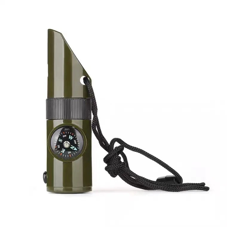 Outdoor 7-in-1 Multifunctional Portable Whistle Survival Whistle Life-saving Whistle with LED Light Thermometer Compass