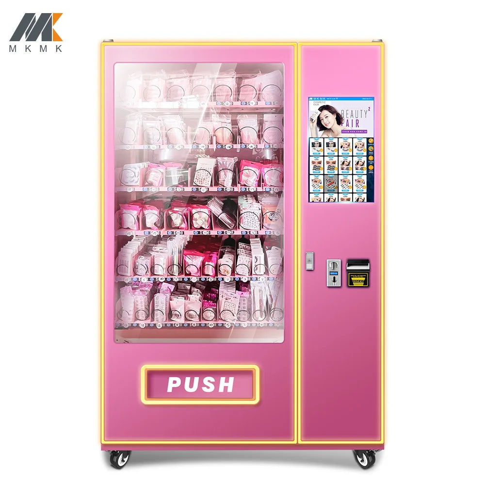 MAKMIK 24 Stainless Steel Refrigerated Vending Machine Temperature Adjustable for Snacks Drinks Cosmetics Airports Hotels Malls