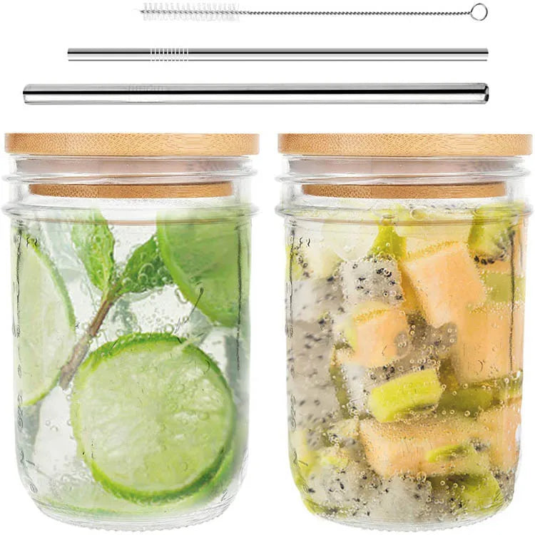 Best Selling Products Eco-friendly Outdoor Travel 16oz Bamboo Lid Drinking Glasses Wide Mouth Mason Jars with Straw