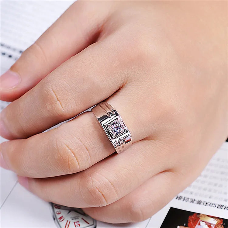 MA YIN FANG Factory Custom Wholesale Men's 925 Sterling Silver Platinum Plated Moissanite Anniversary Rings MegaBDM