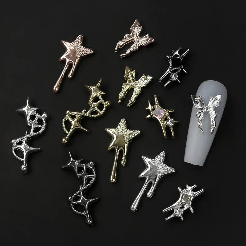 NEW Nail Accessories Star Butterfly Silver Charms Metal Gold Jewelry Alloy 3D Nail Art Decorations