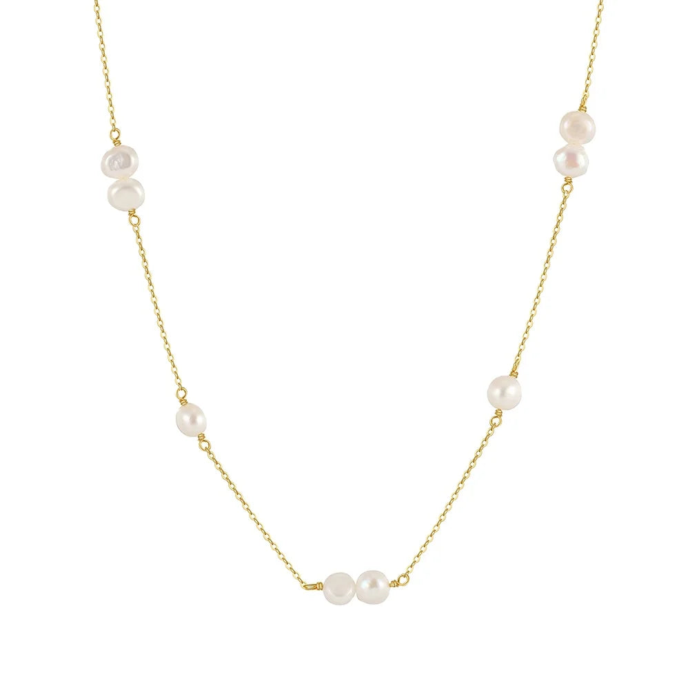 RINNTIN GPN57 Cultured FreshWater Pearl Dainty Necklace 925 Silver Gold Plated Minimalist Necklace Bridal Wedding Necklace Gift