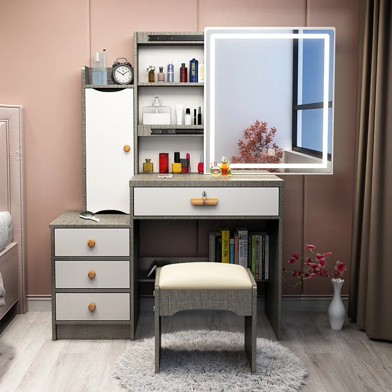 Bedroom Simple and Economical Dressing Table Storage Desk Integrated Internet Celebrity Makeup Cabinet with Light Luxury Wood