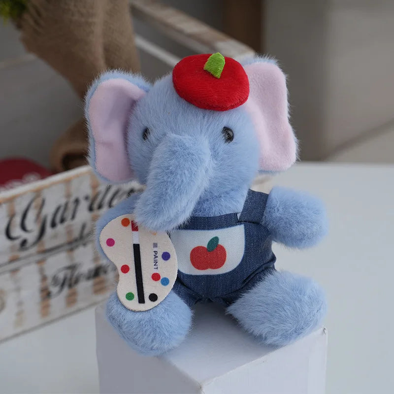 Plush Mini Lattice Ribbon Bow Elephant Stuffed Animal Toys Keychain Peluches Soft Doll Keychain Bag Charms for Kid Birthday Gift