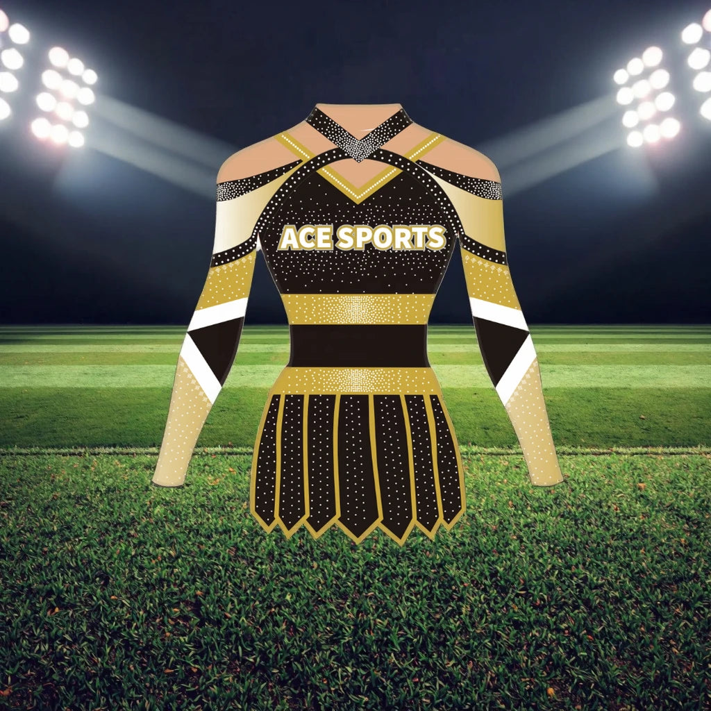 Ace Sports Wholesale Customized Design Cheerleading Uniforms Girls Competition Cheerleader Outfits with Rhinestone Technique