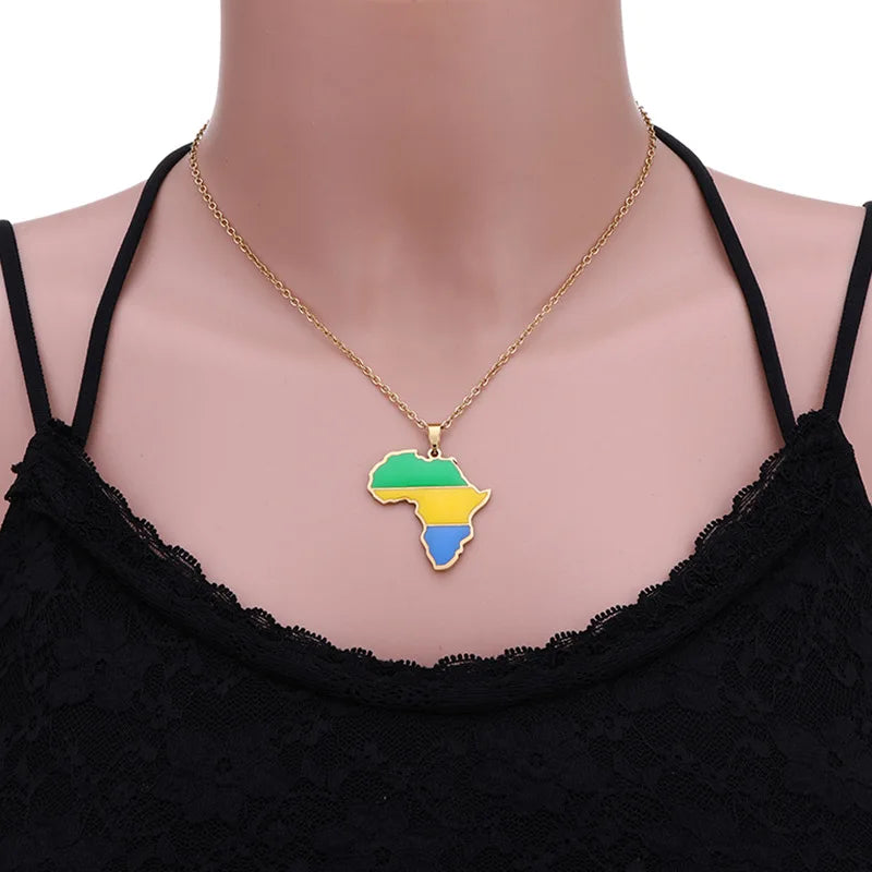 BINSHUO Trendy 18K Gold Plated Stainless Steel Clavicle Necklace Custom Colorful Enamel African Country Maps Pendant Weddings
