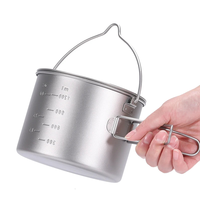 Titanium Pot with Bail Handle 900ml 1100ml 1600ml  Outdoor Camping Picnic Water Mug Cup Tableware Kitchen Cookware