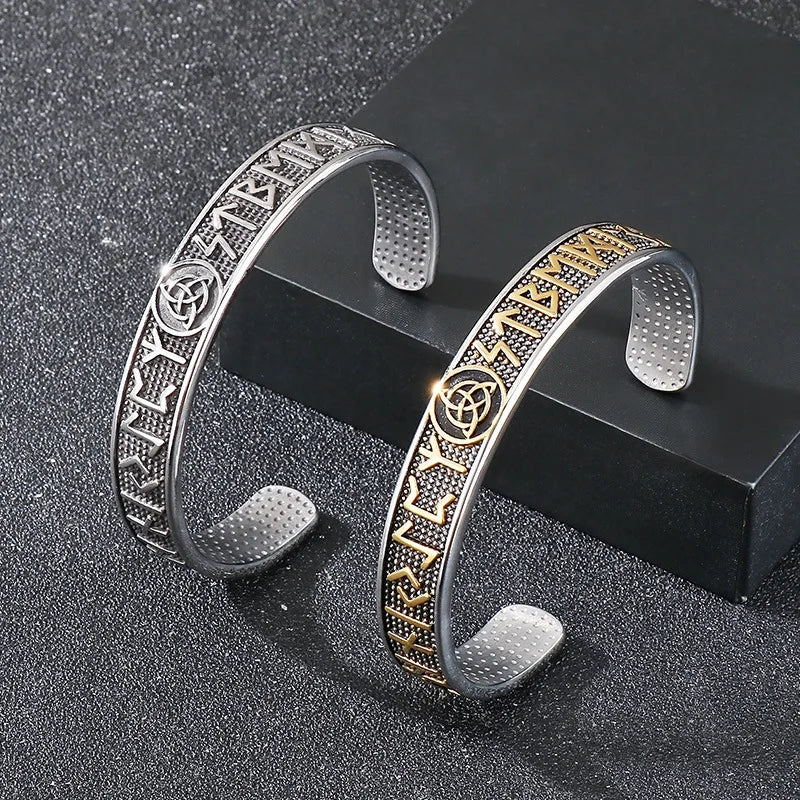 Souvenir Amulet Jewelry Bracelet Vintage Men Accessories Stainless Steel Valknut Irish Celtic Knot Viking Rune Cuff Bangle