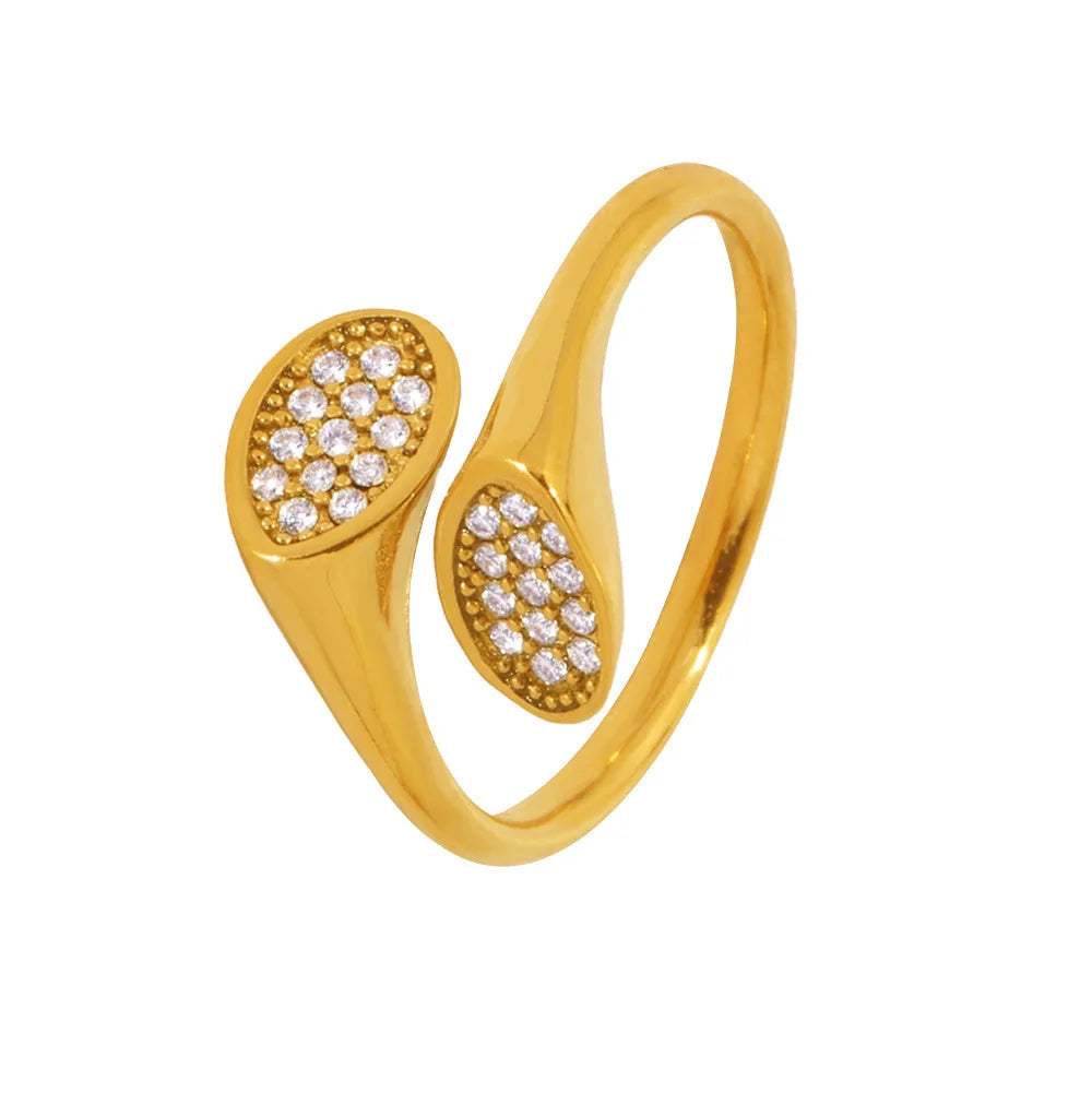 Fashion Stainless Steel Irregular Geometric Waterproof Jewelry 18k Gold Plated Colored Zircon Women Open Ring YF6324