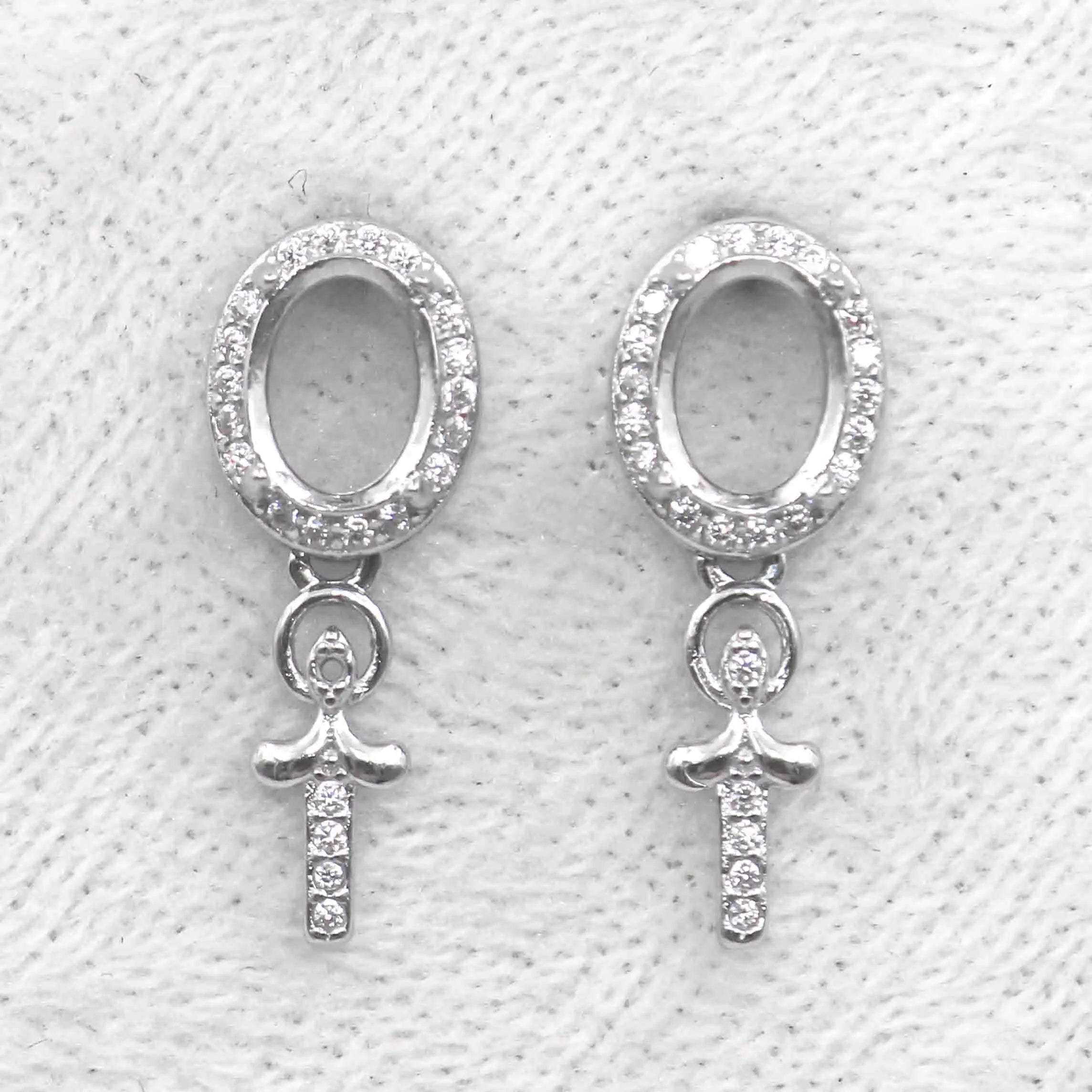 Sterling Silver 6*8mm Semi Mount Stud Eardrops Empty Frame Support Blank Setting S925 Base Without Center Stone DIY for Inlay