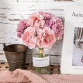 Factory Wholesale Green Hydrangea Peony Bouquet Artificial Flower Home Decoration Wedding Bouquet Faux Flowers