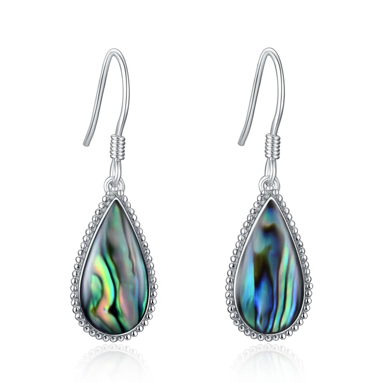 Fine Jewelry 925 Sterling Silver Abalone Shell Teardrop Hook Earrings for Women