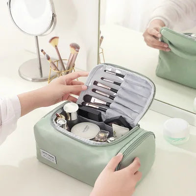 Double Layer Fashion Toiletry Bag Gift Zipper Pouch Wholesale Nylon Cosmetic Brush Bag with Portable Eco