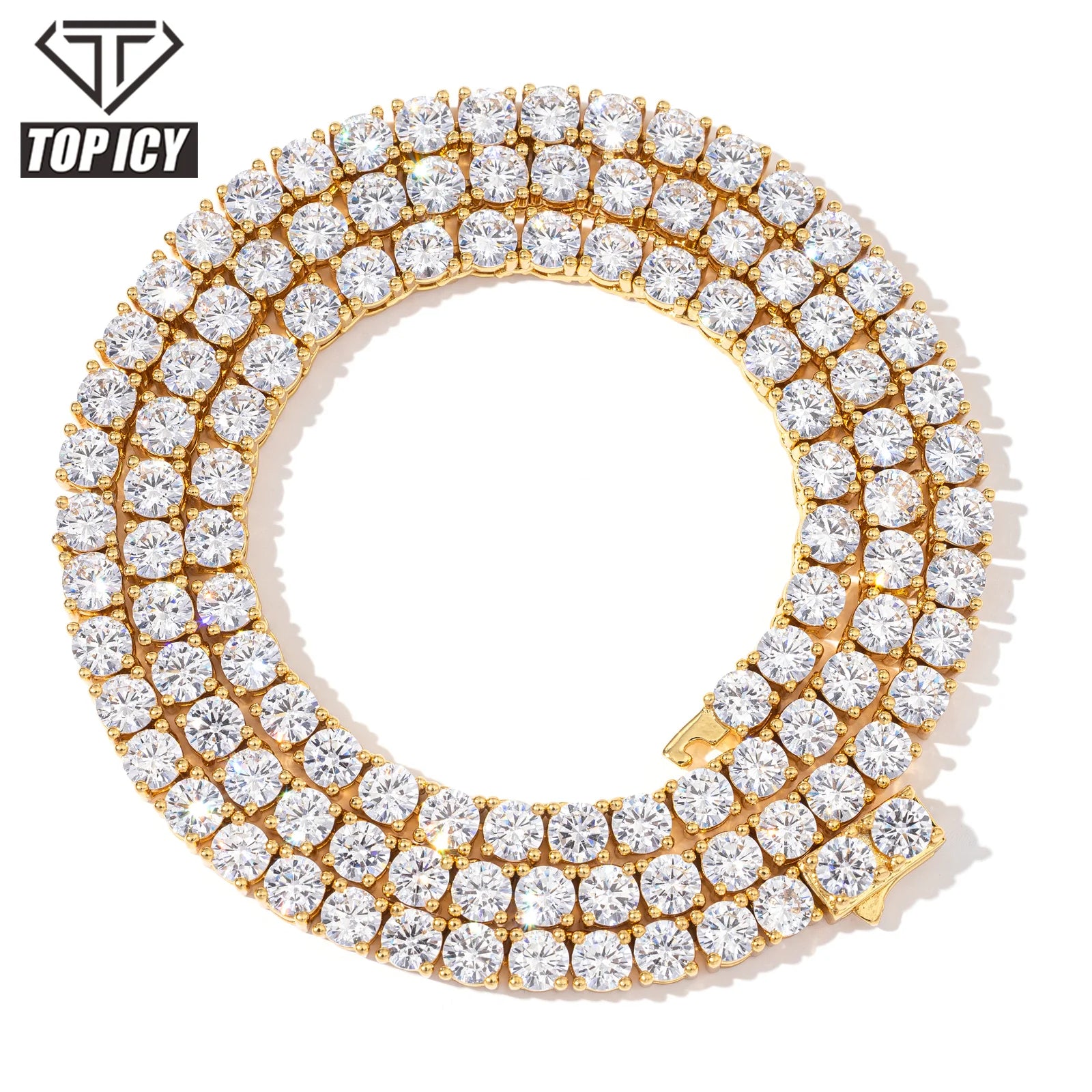 3mm-5m Icy Spring Clasp Tennis Chain Fashion Jewelry Necklace Brass 18K Gold Plated 3A CZ Shiny Necklace Women Diamond Chain