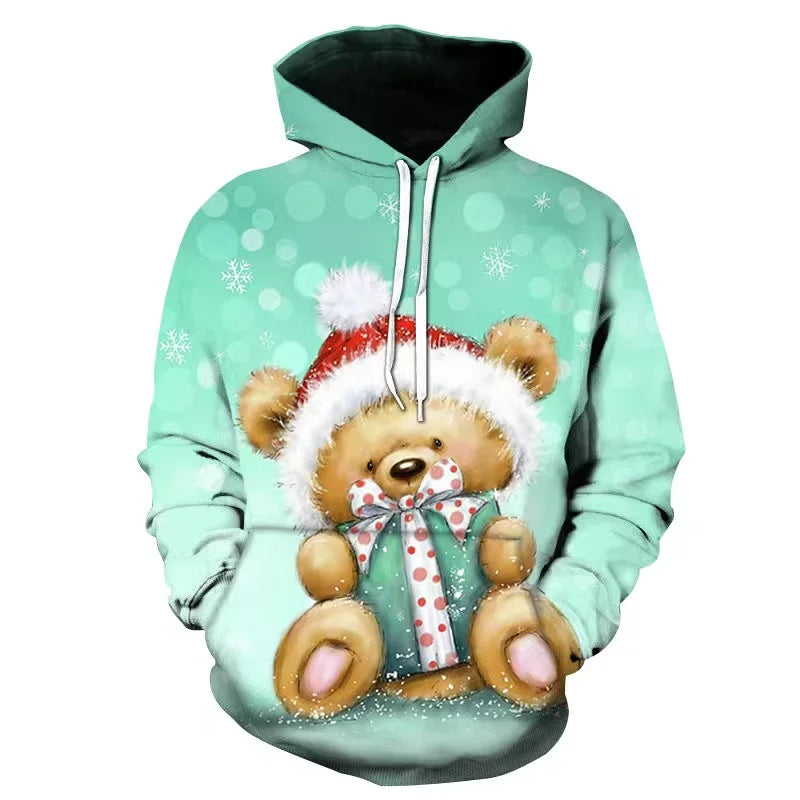 Fitspi Men's Hoodie Christmas Clothing Cute Bear Print Hoodies Streetwear Loose Casual Street Tops Winter Pullover
