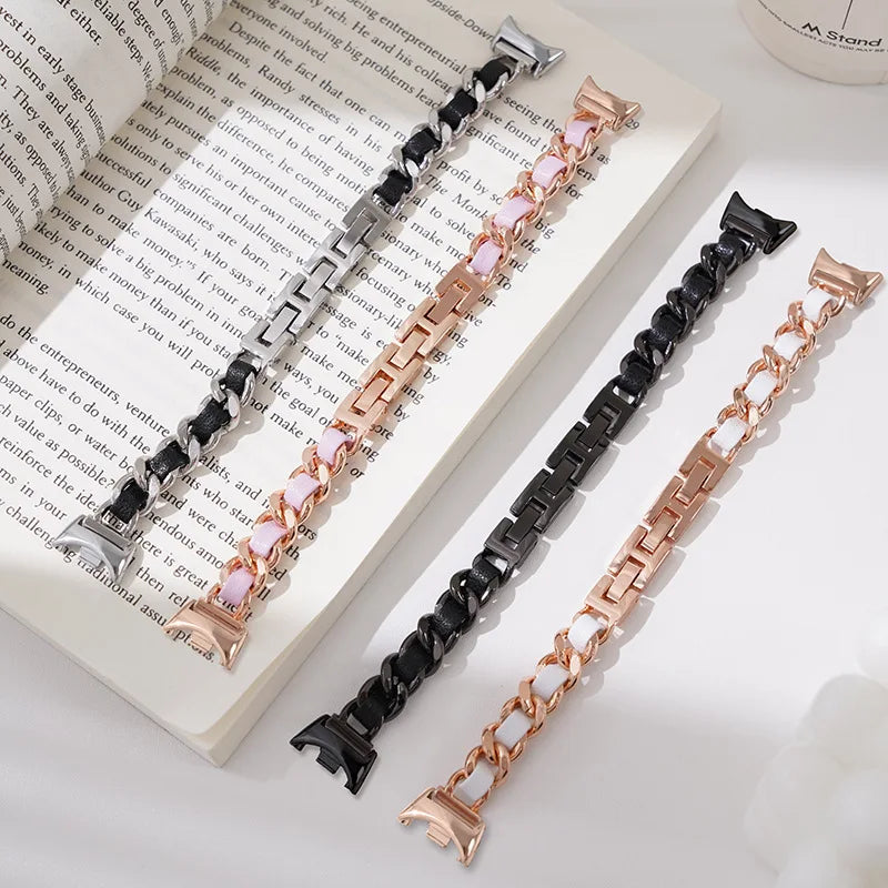IVANHOE Stainless Steel Strap for Xiaomi MiBand 8 9 Fashion Lady Style Leather Metal Bracelet NFC Quick Release Replacement Band