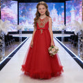 Korean Red Princess Girl Wedding Dress Embroidered Gown for Girls Multi-layer Big Girl Dresses for Birthday Party