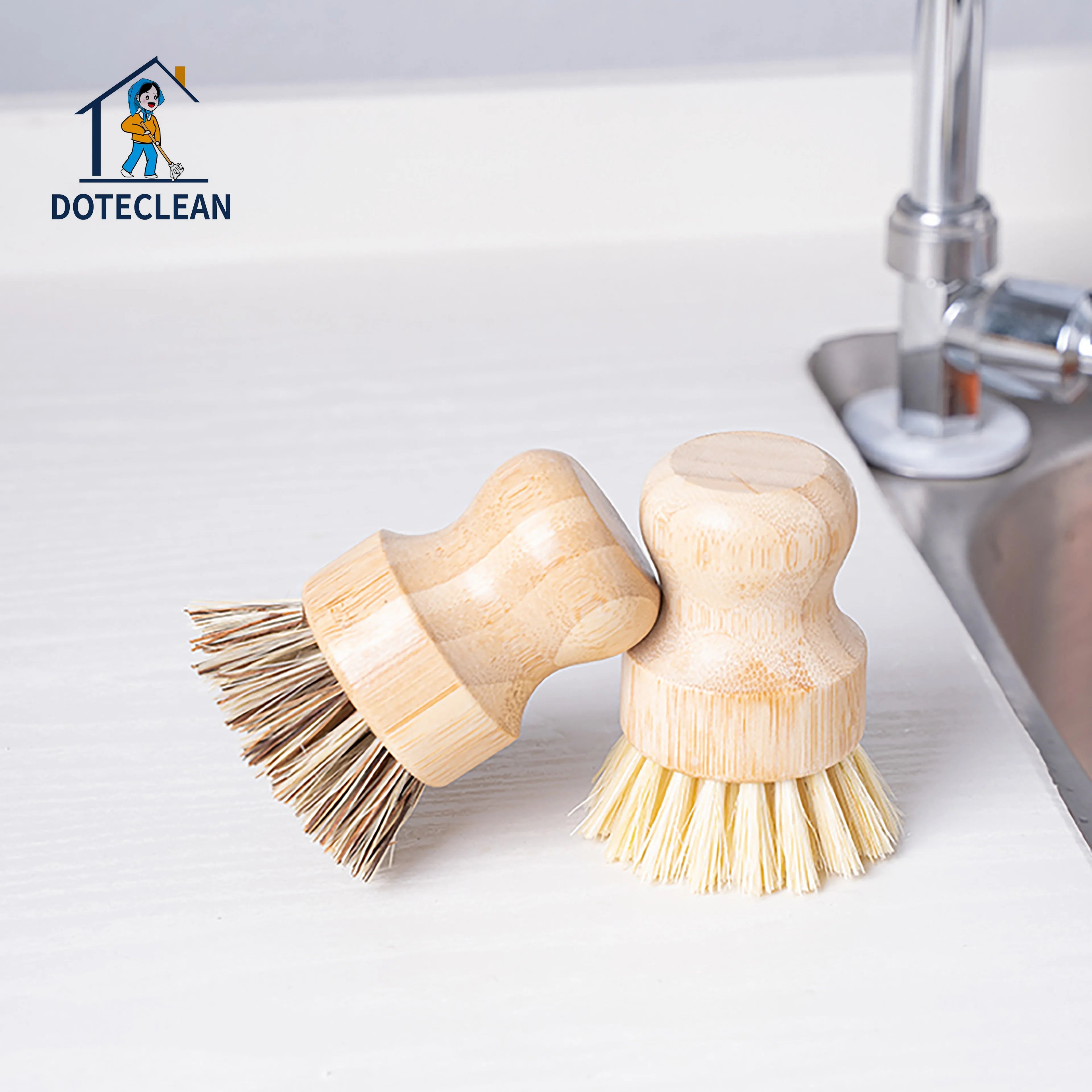 2025 New Compact Cleaning Pot Brush OEM Eco-friendly Round Nature Bamboo  Pot Vegetable Scrubbing Cleaning Brush Kitchen