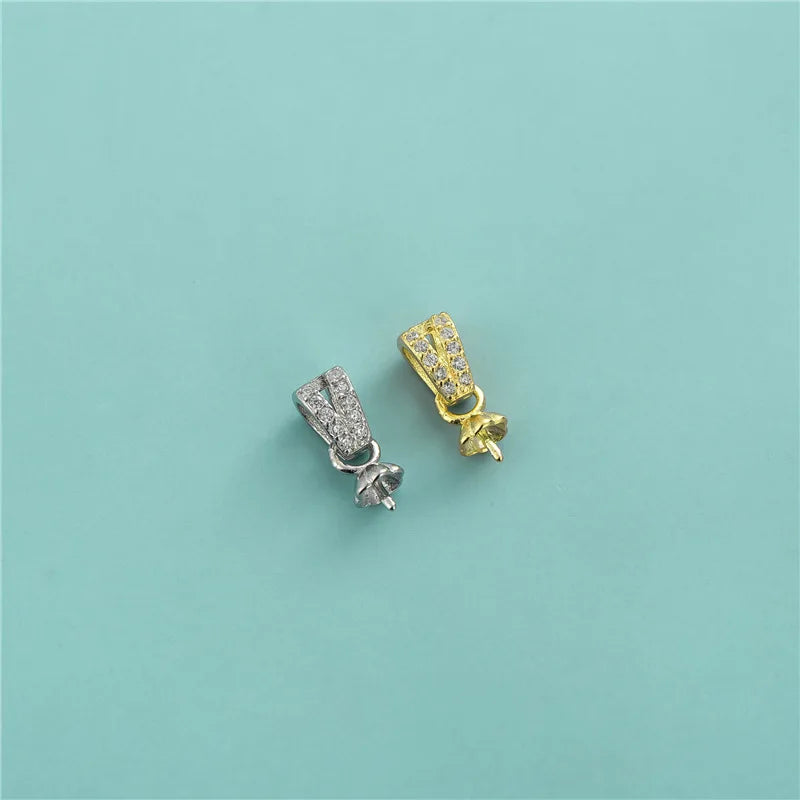 Dainty 925 Sterling Silver CZ Zircon V-Shaped Pendant Pinch with Pins for Jewelry Making Accessories Supplies