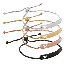 Stainless Steel Fashion Jewelry Hollow Out Butterfly Adjustable Curved Bar Bracelet