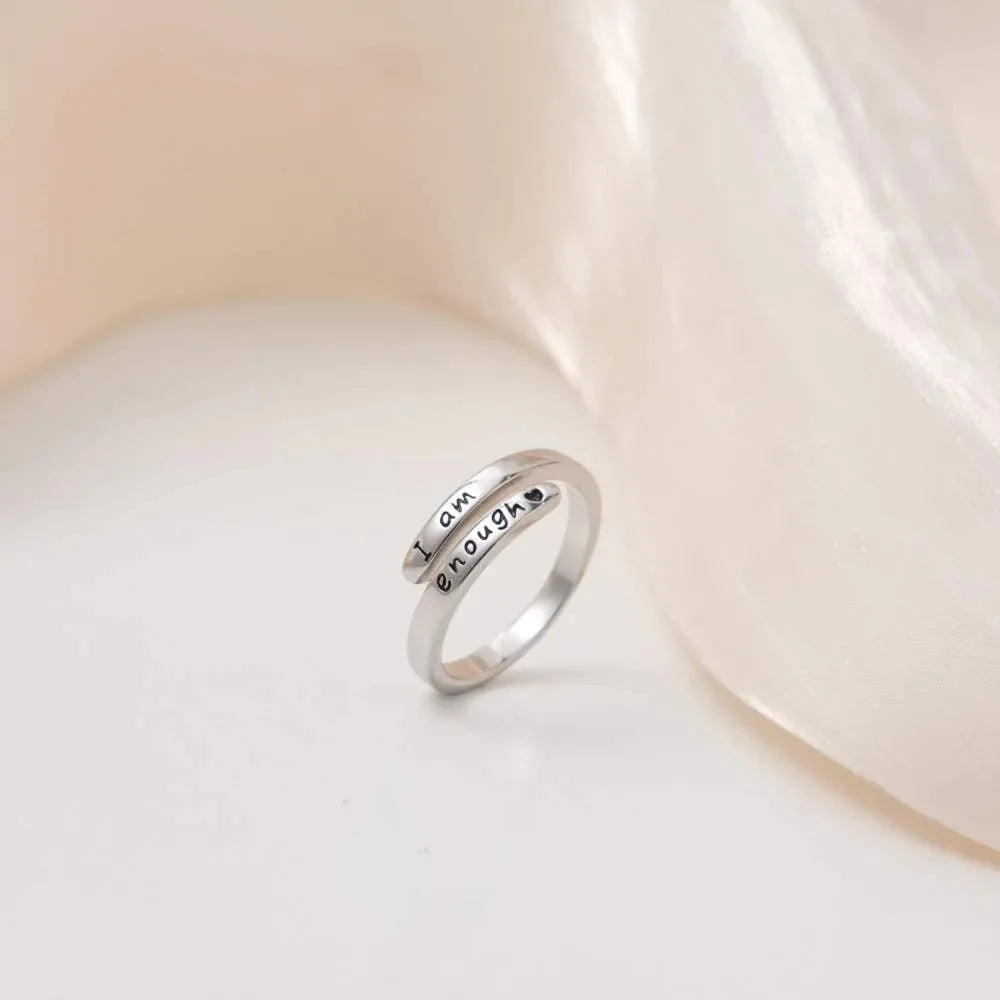 Europe Wholesale I AM ENOUGH 925 Silver Open Rings Fashion Simple  S925 Sterling Silver Rings for Women