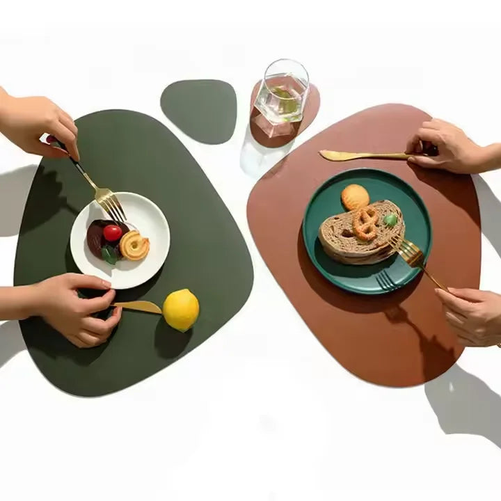 Factory Dining Mat Waterproof Customized Leather Irregular Placemats Multi Colors Faux Dining Table Mat Set for Restaurant