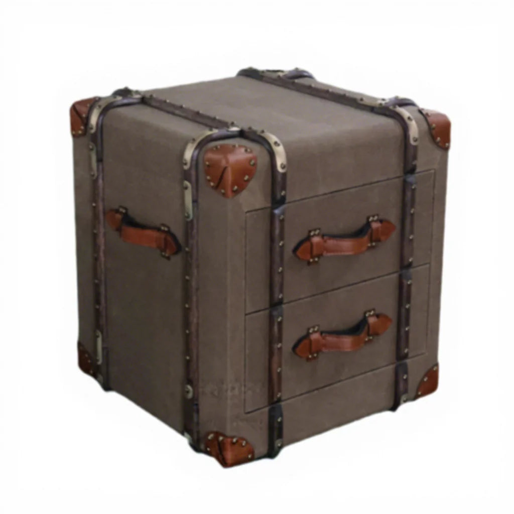 Customized Industrial Style Multifunctional Antique Denim Fabric Nightstand Bedside Table Cabinet Drawers Apartment Hospital