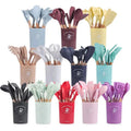 Custom logo 12 Pcs Wooden Handle Espatulas De Baking Cooking Spoon Non Stick Brush Silicone Kitchen Utensil Spatula Set