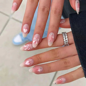 Factory Wholesale 24Pcs ABS Finger Cute Almond Rhinestone False Nails Press on With Nail Glue